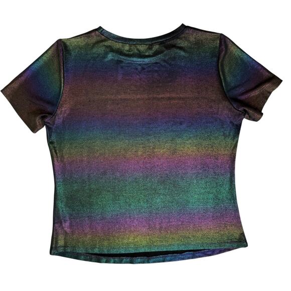 Metallic Shimmer Rainbow Top Women Large Sheer Festival Rave Club EDC Party READ - Picture 14 of 15